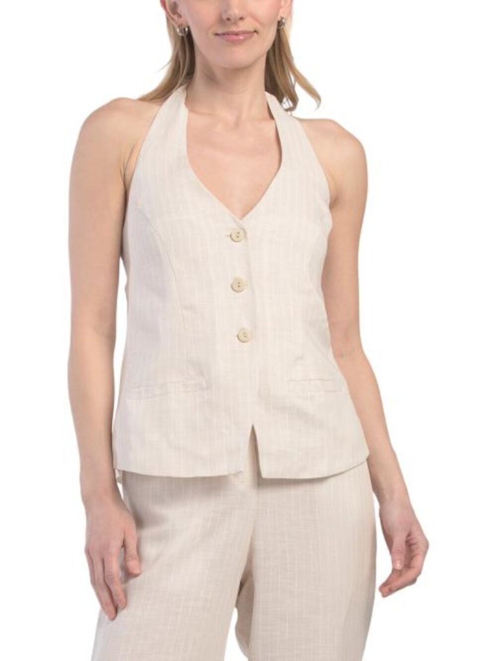 Torn by Ronny Kobo NWT Sand/White Stripe Linen Blend LENA Vest, Size Medium
